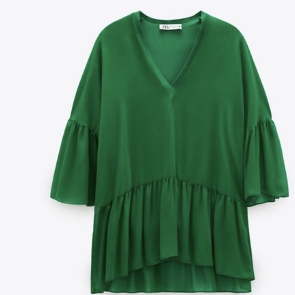 Zara Emerald Flowy Tunic Top